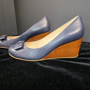 NWOT Cole Haan Adair Blue Leather Wedge Pumps 7.5